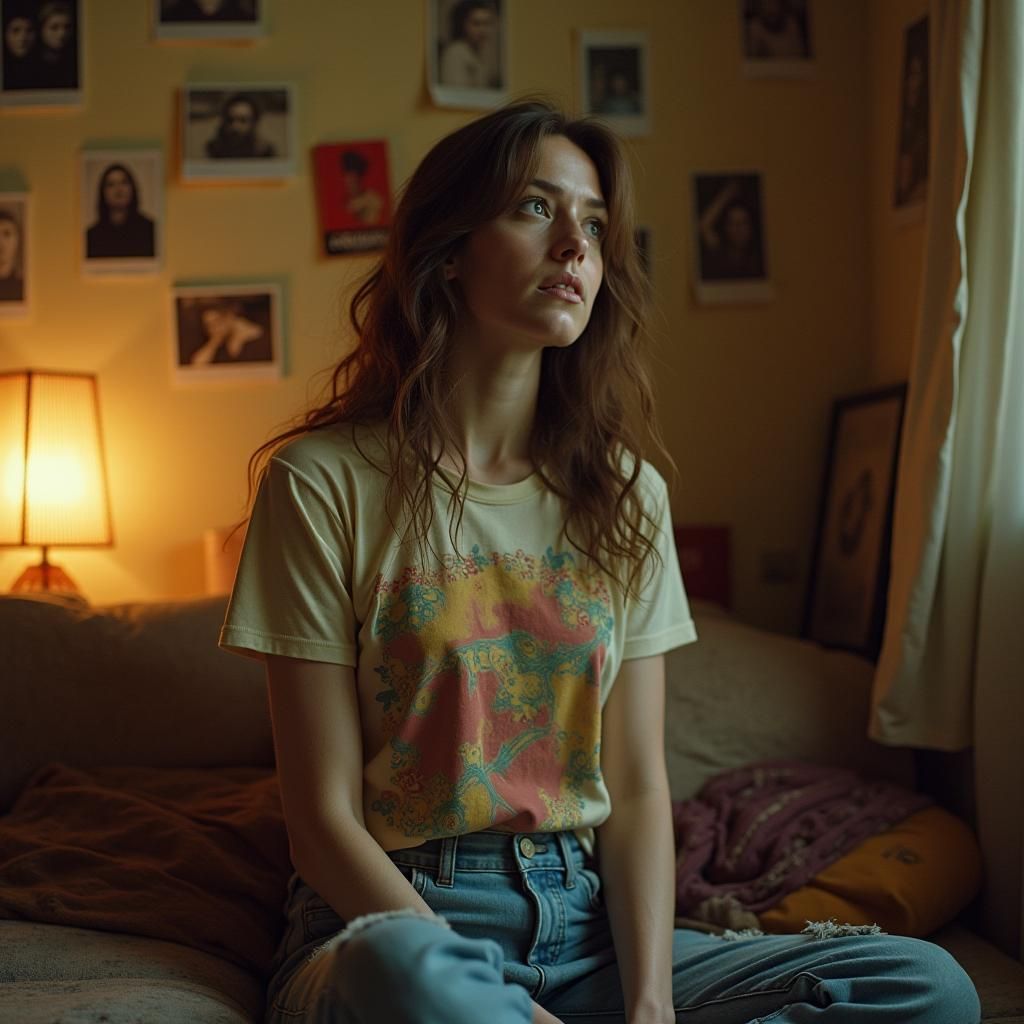 Nostalgic Woman Surrounded by Memories