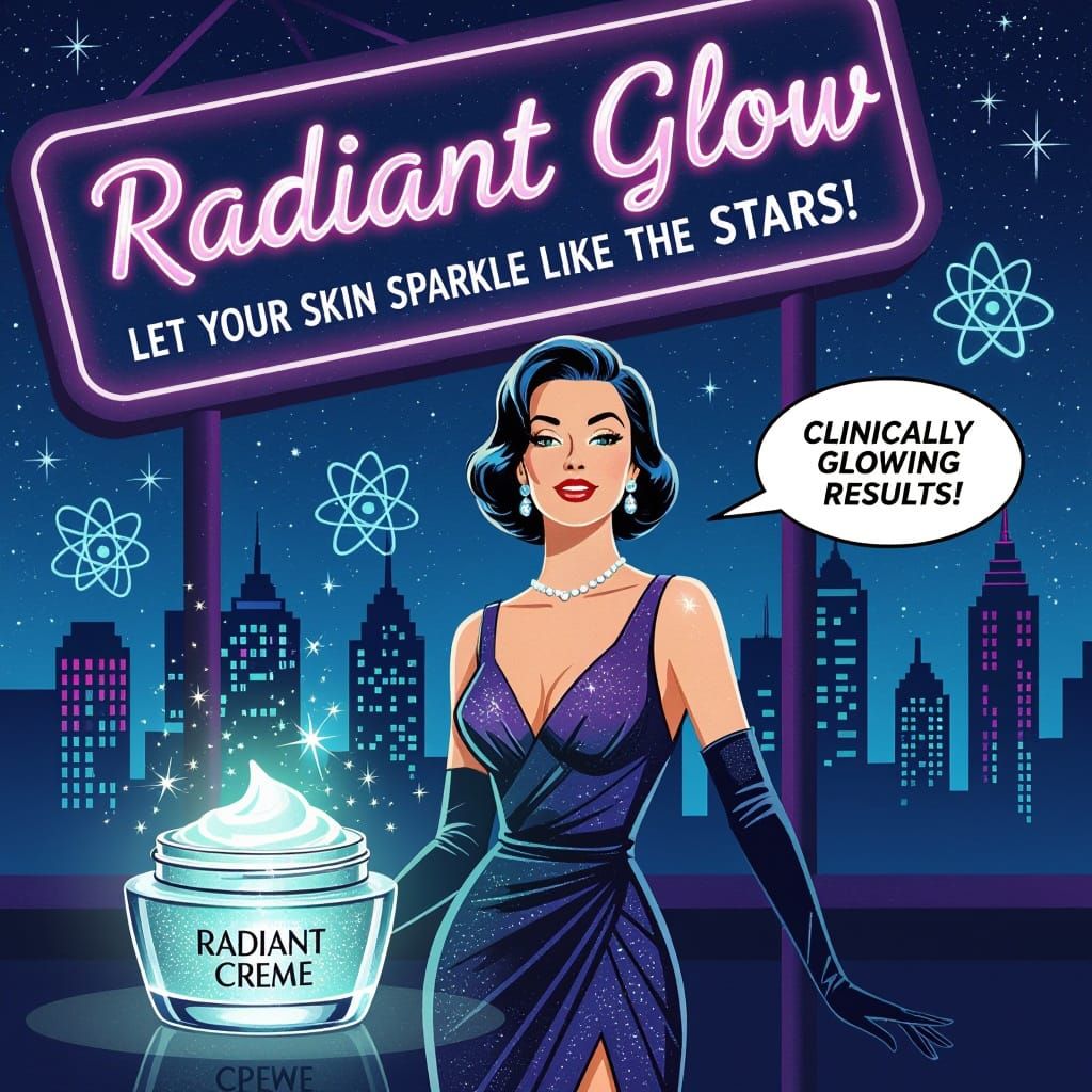 Glamorous 1960s Woman Radiates Beauty under Neon Sign