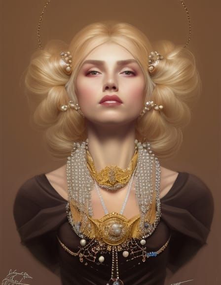 Pearl-Adorned Blonde Queen: Hyperdetailed Concept Art Portra...