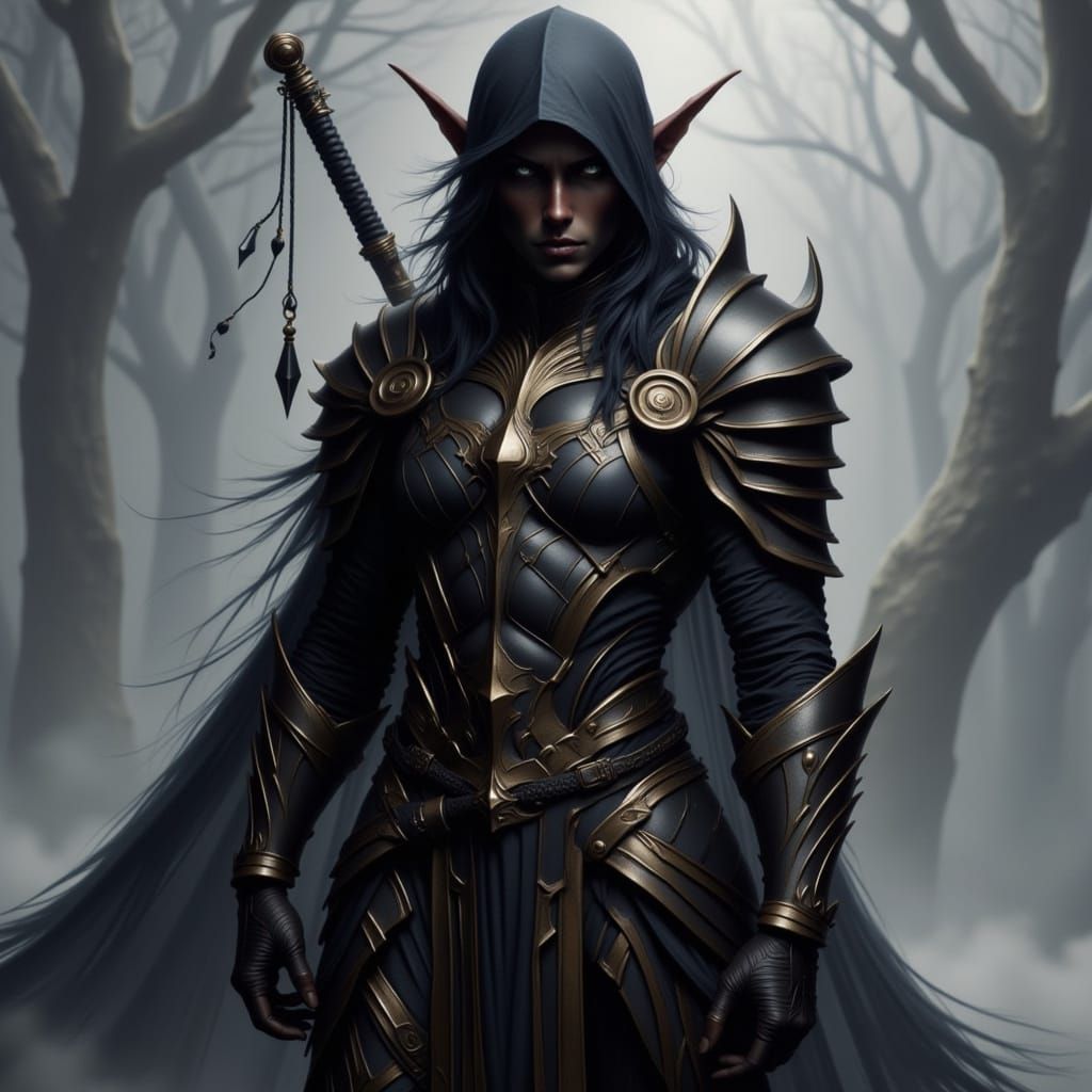 Dark Elf Warrior in Charcoal Skin