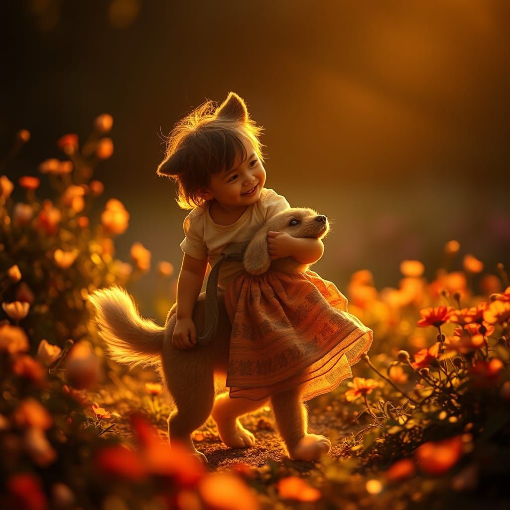 Child and Dog Share Joyful Moment