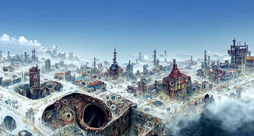 Dystopian Cityscape Bird's Eye View Illustration
