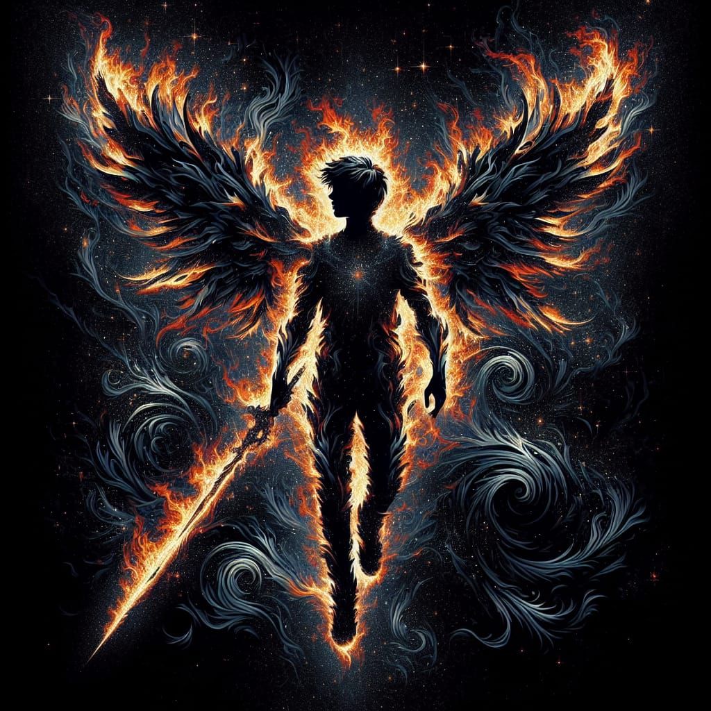 Fiery Silhouette of Celestial Teenager