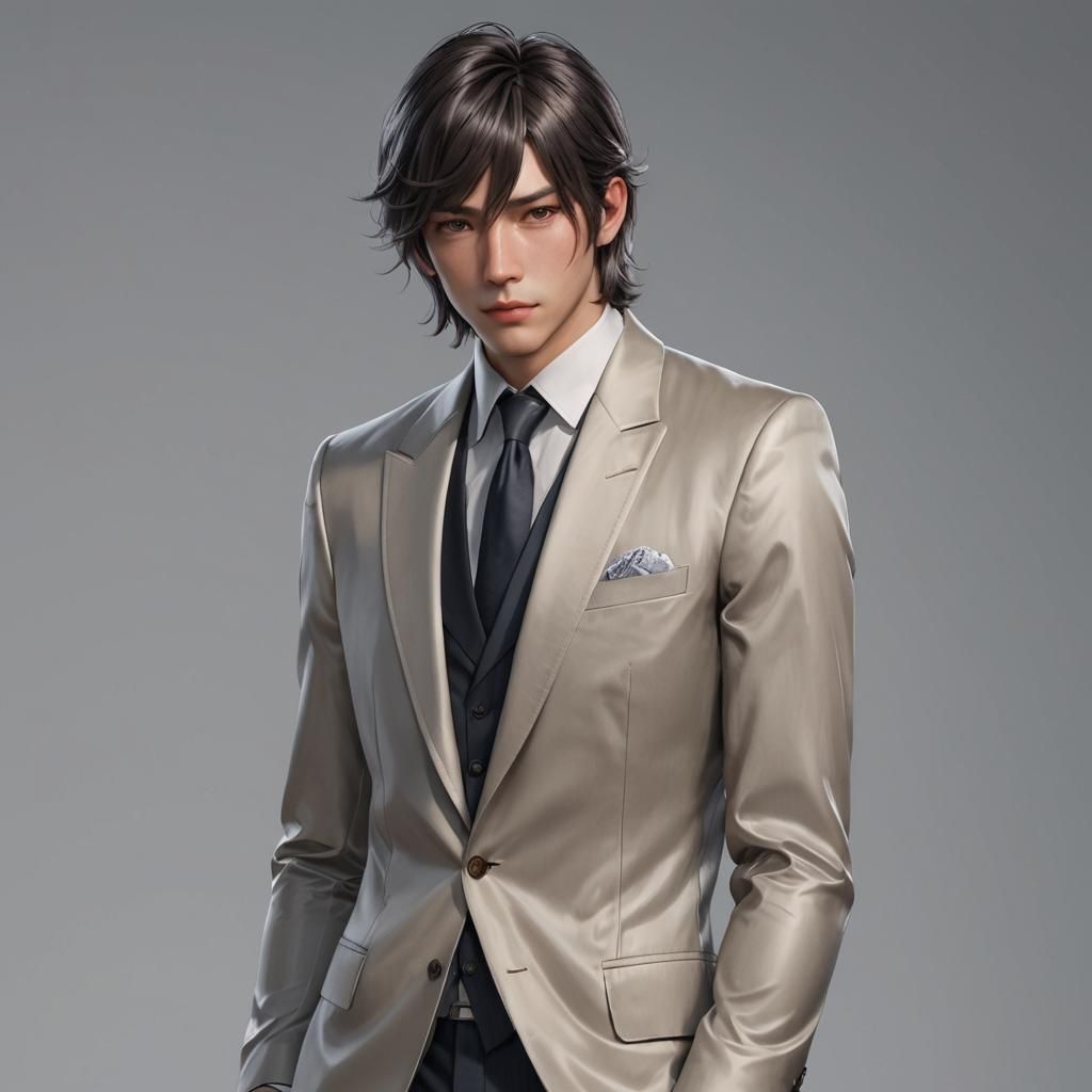 Handsome Man in Silk Suit: 3D Anime Art