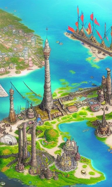 Fantasy Island Harbor: Hand-Drawn RPG Map