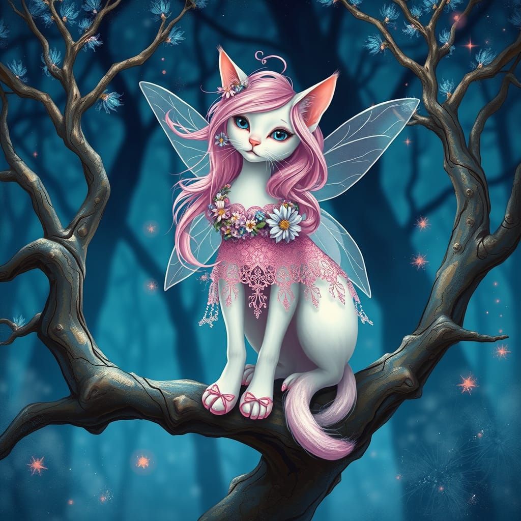 Whimsical Fairy Cat in Enchanted Forest