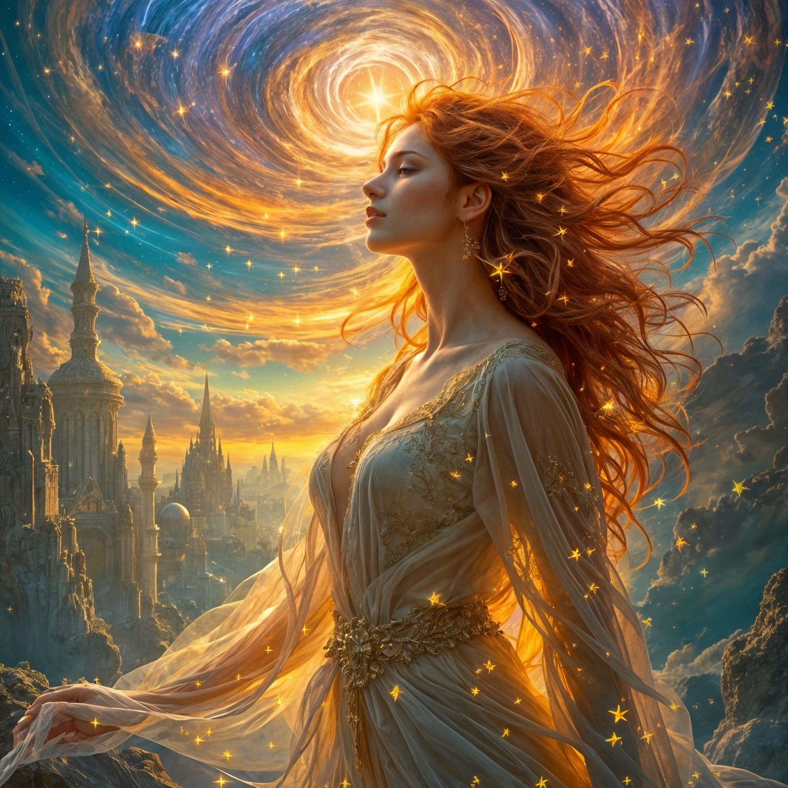 Ethereal Woman Ascends to Heaven as Angelic Light