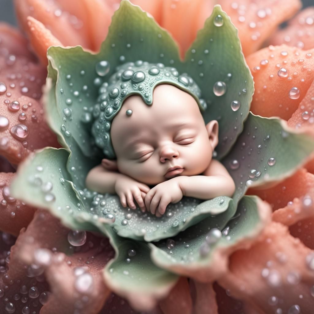 Floral Alien Baby Sleeping in Pastel Flower