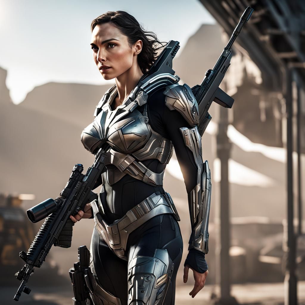 Futuristic Warrior: Woman in Sci-Fi Armor with Rifle