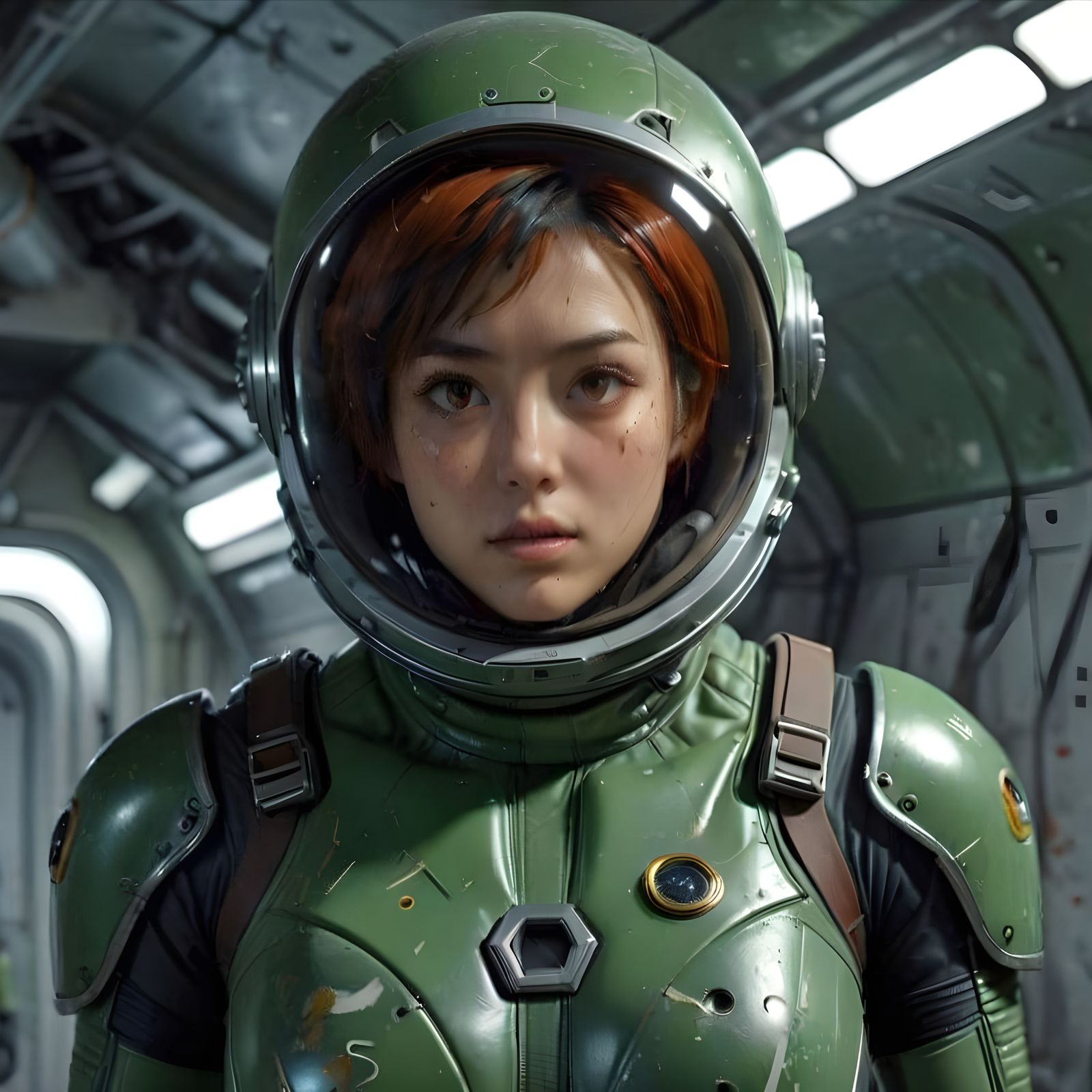 Irish Cosmonaut in Distressed Spacesuit, Cracked Helmet