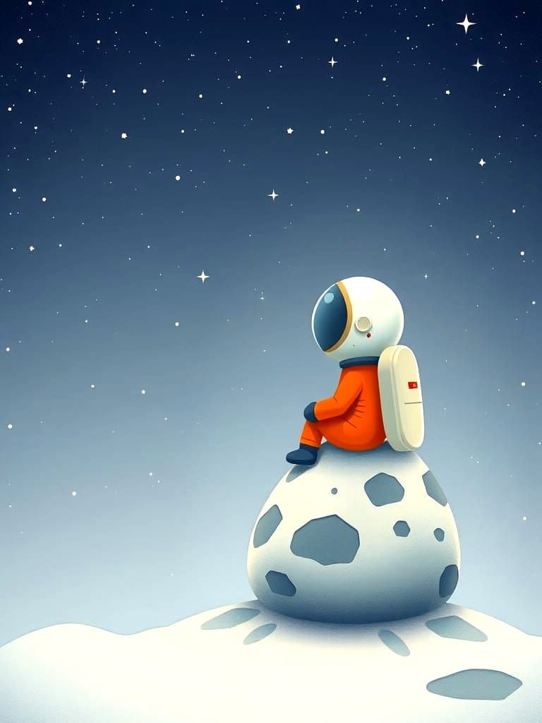 Astronaut Lost in Cosmic Wonder, Soft Pastel Hues, Moon Land...