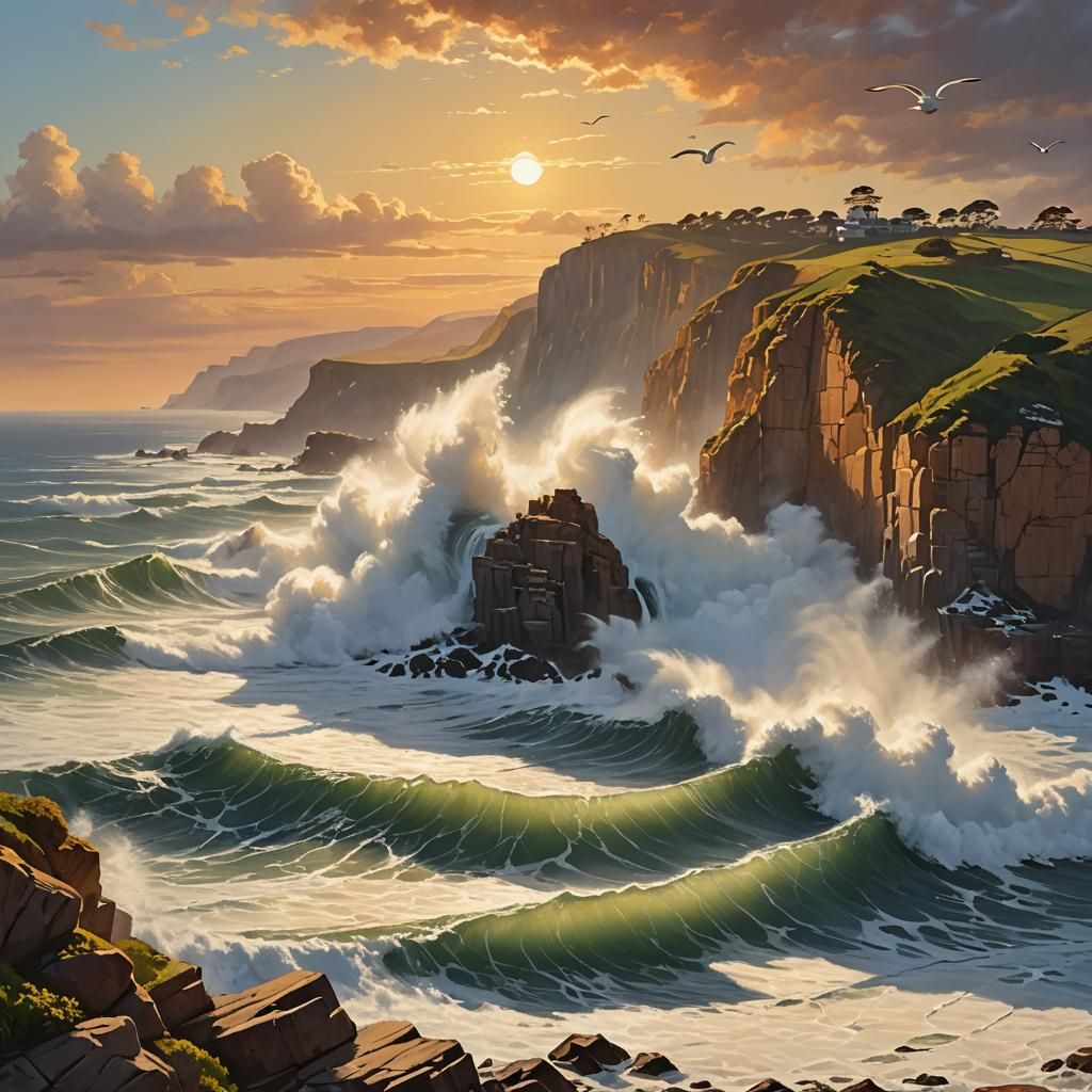 Majestic Seaside Cliff in Golden Light