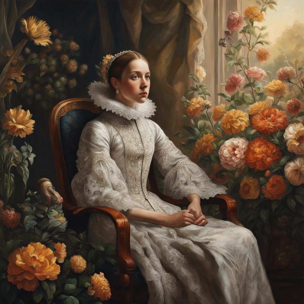 Elegant Lady in a Garden at Golden Hour