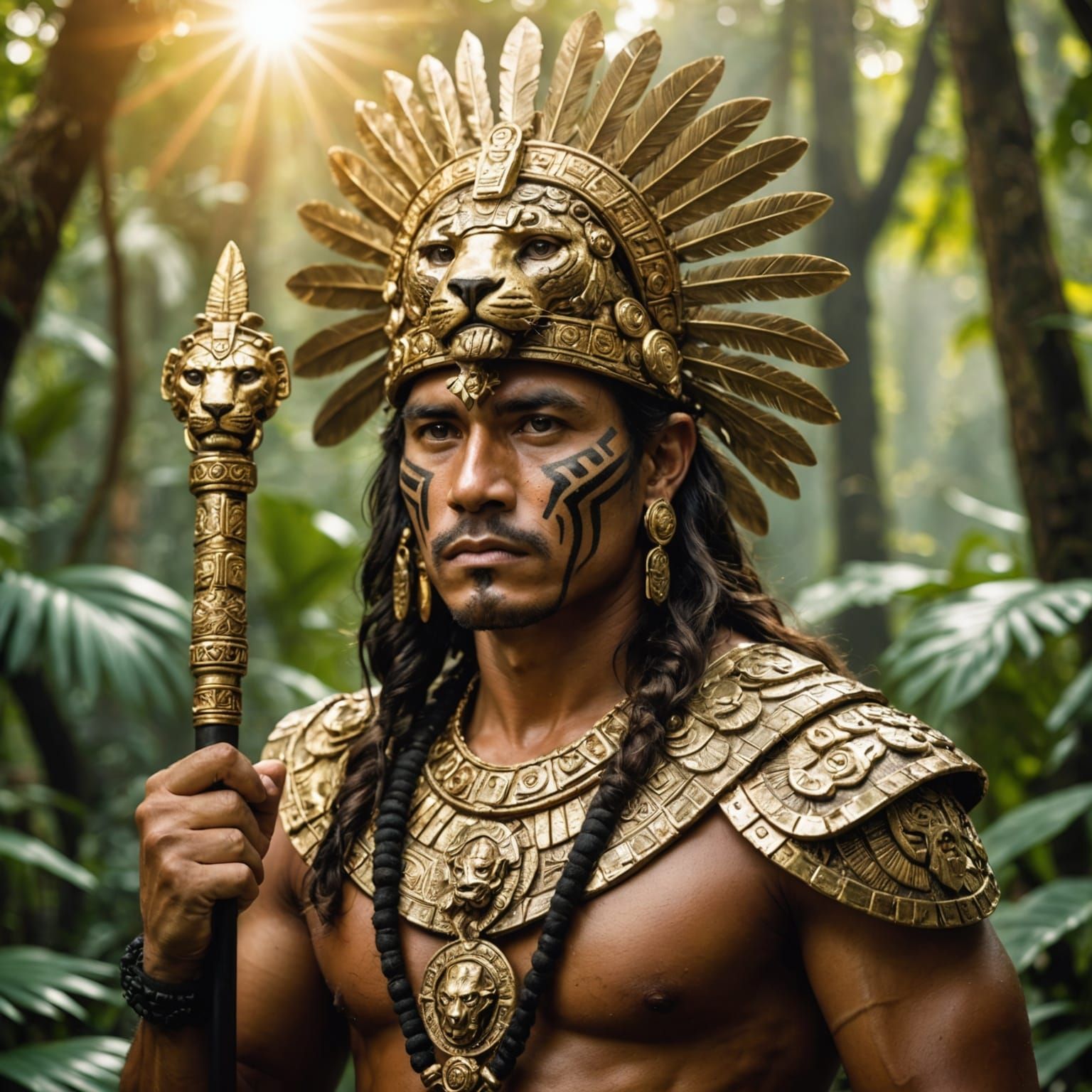 Aztec Jaguar Warrior in Jungle Sunlight