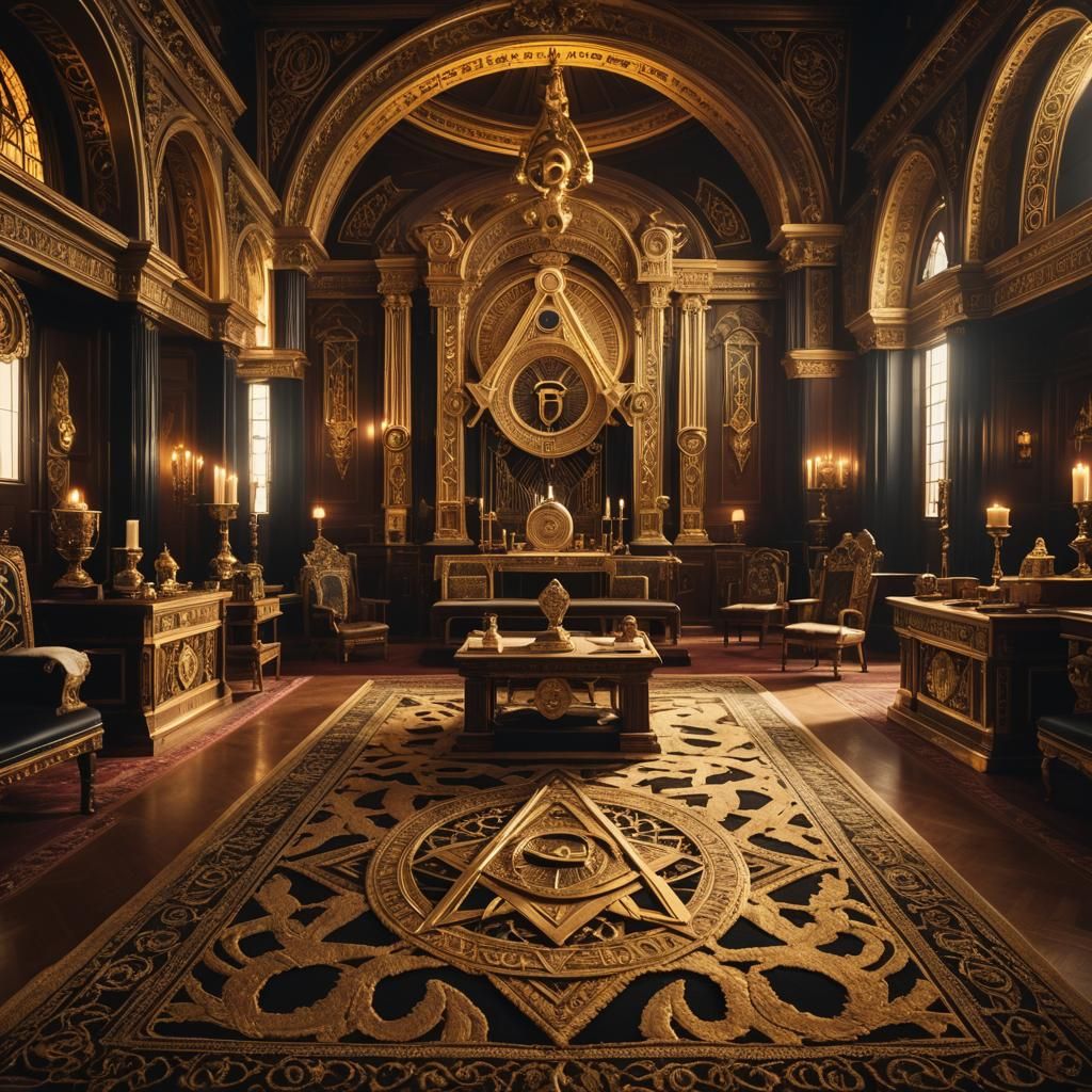 Ornate Masonic Ceremony with Regalia in Golden Light