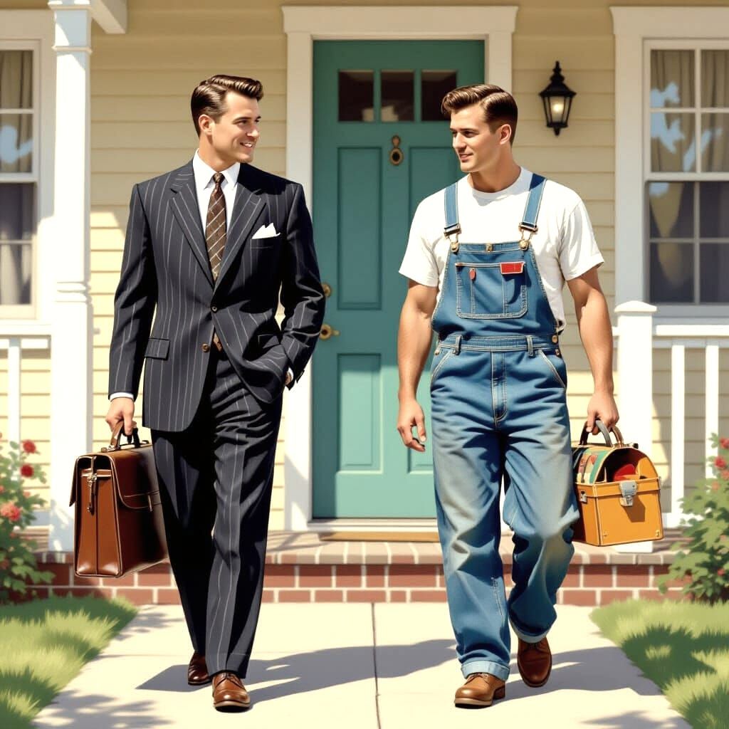 1950s Neighbours Leaving for Work