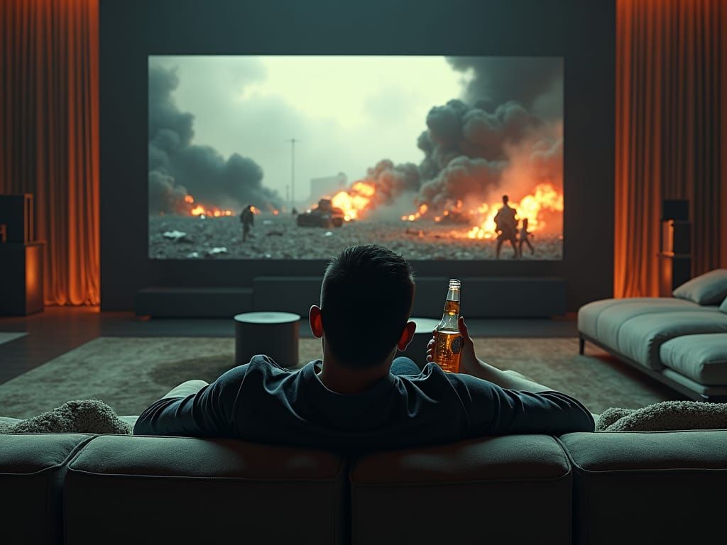 Modern Couch Potato Watches War on TV