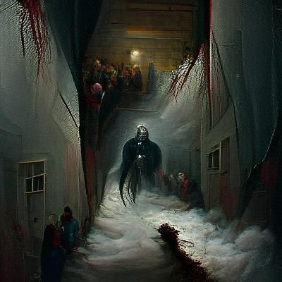 Sinister Murderer in Alley: Horror Illustration