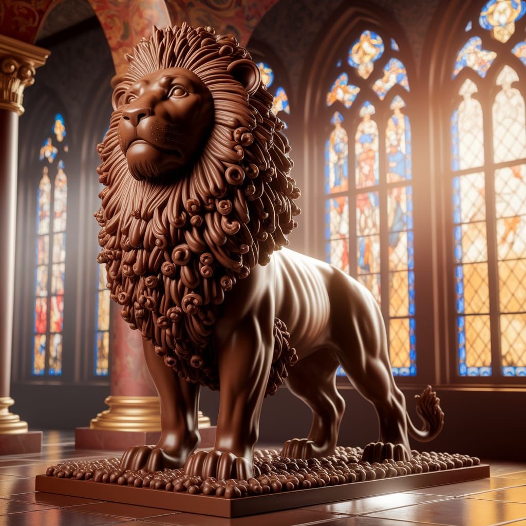 Majestic Chocolate Lion Sculpture in Grand Hall