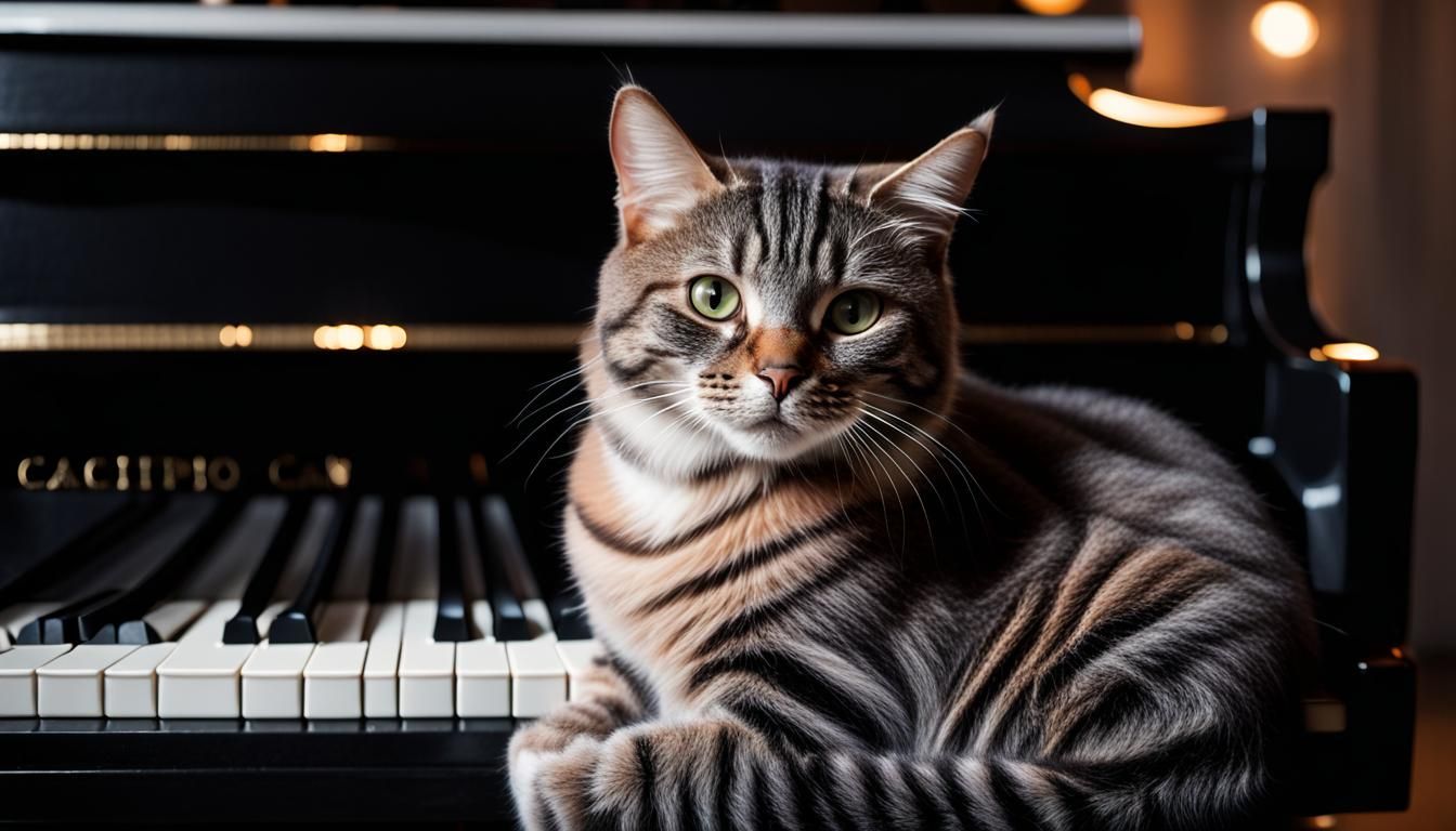 Cat by Piano: Professional Photography with Bokeh