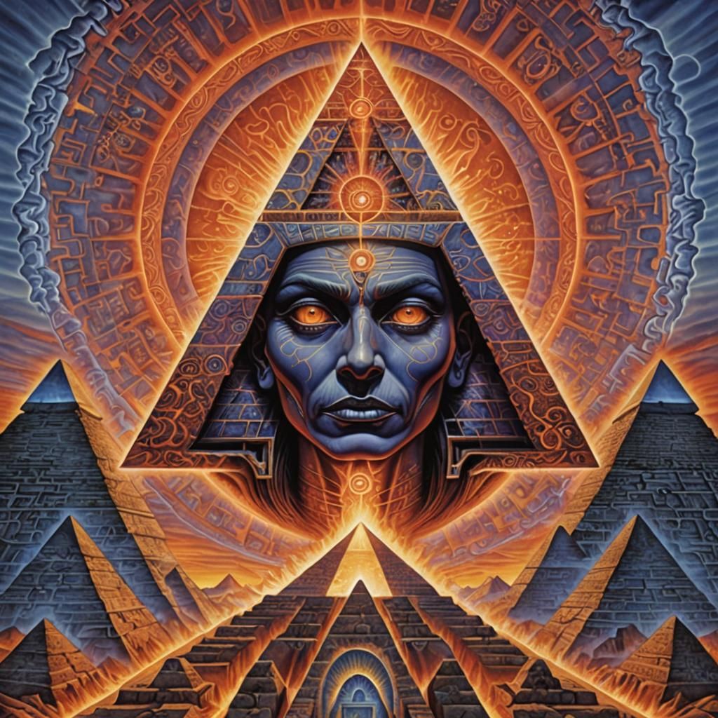 Pyramids Djinn Cataclysm in Visionary Art Style