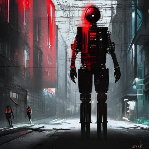 Cyberpunk Robot Street Art in Sci-Fi Style