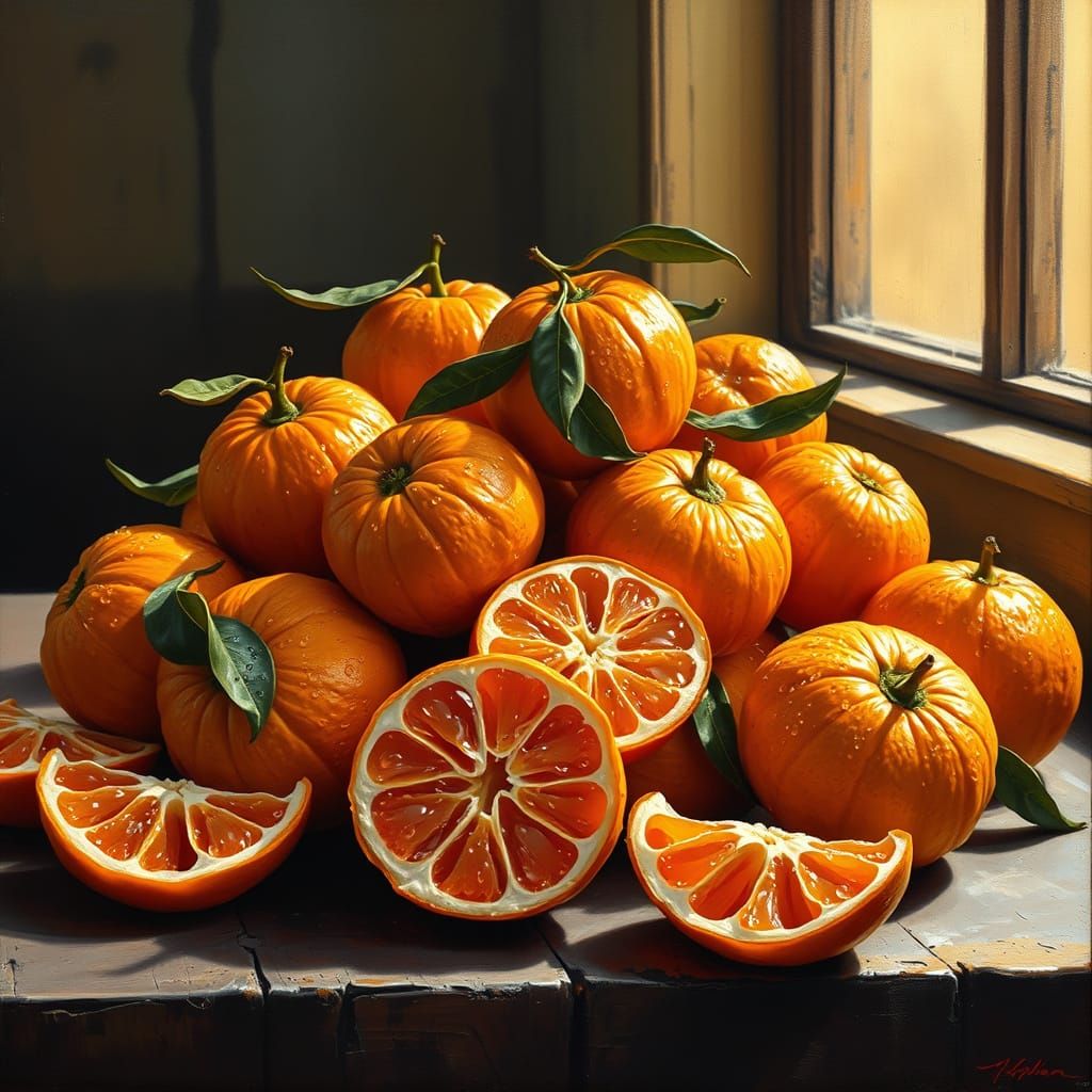 Vibrant Mandarin Still Life Oil Painting