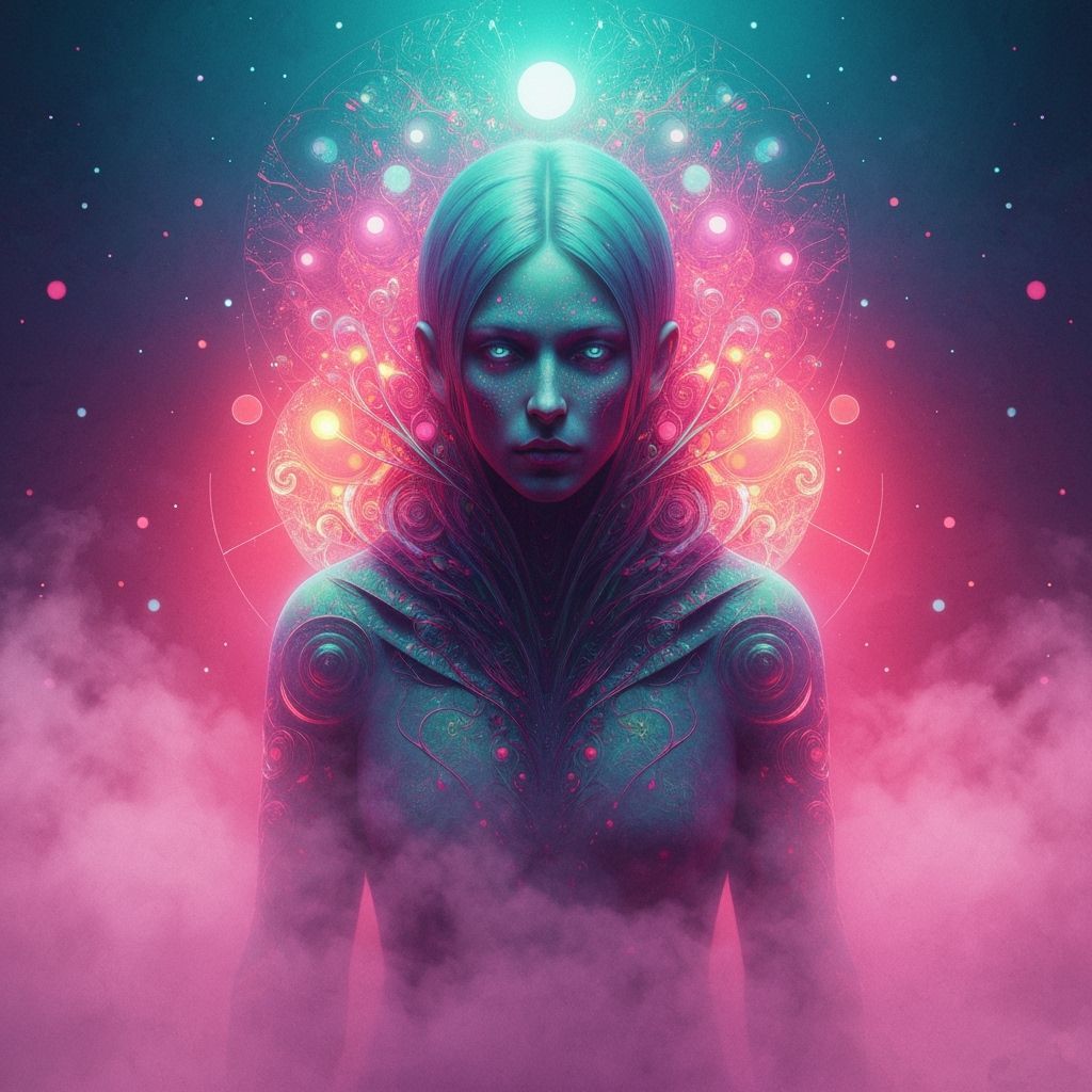 Mysterious Figure in Ethereal Mist Landscape