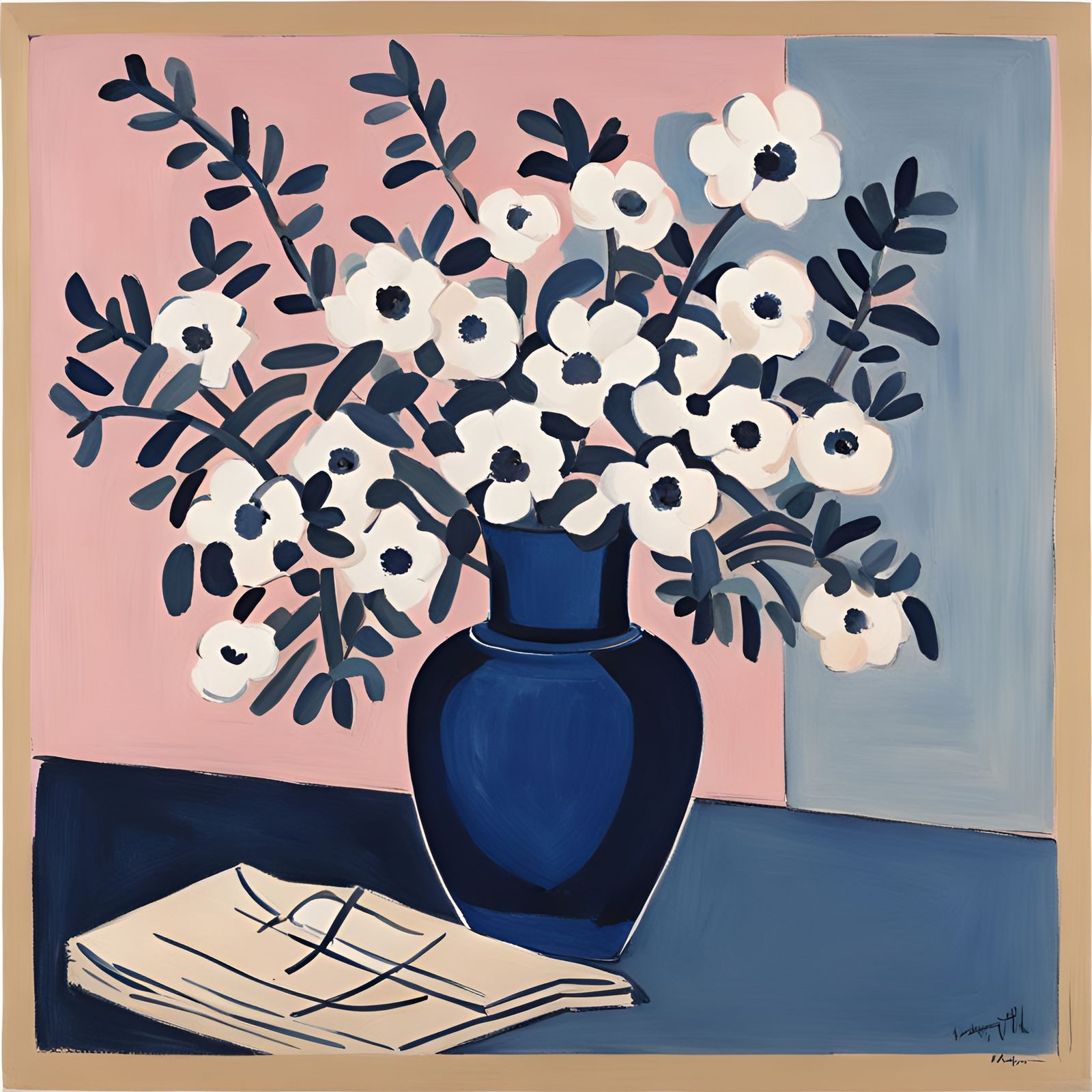 Matisse Style Vase With White Flowers