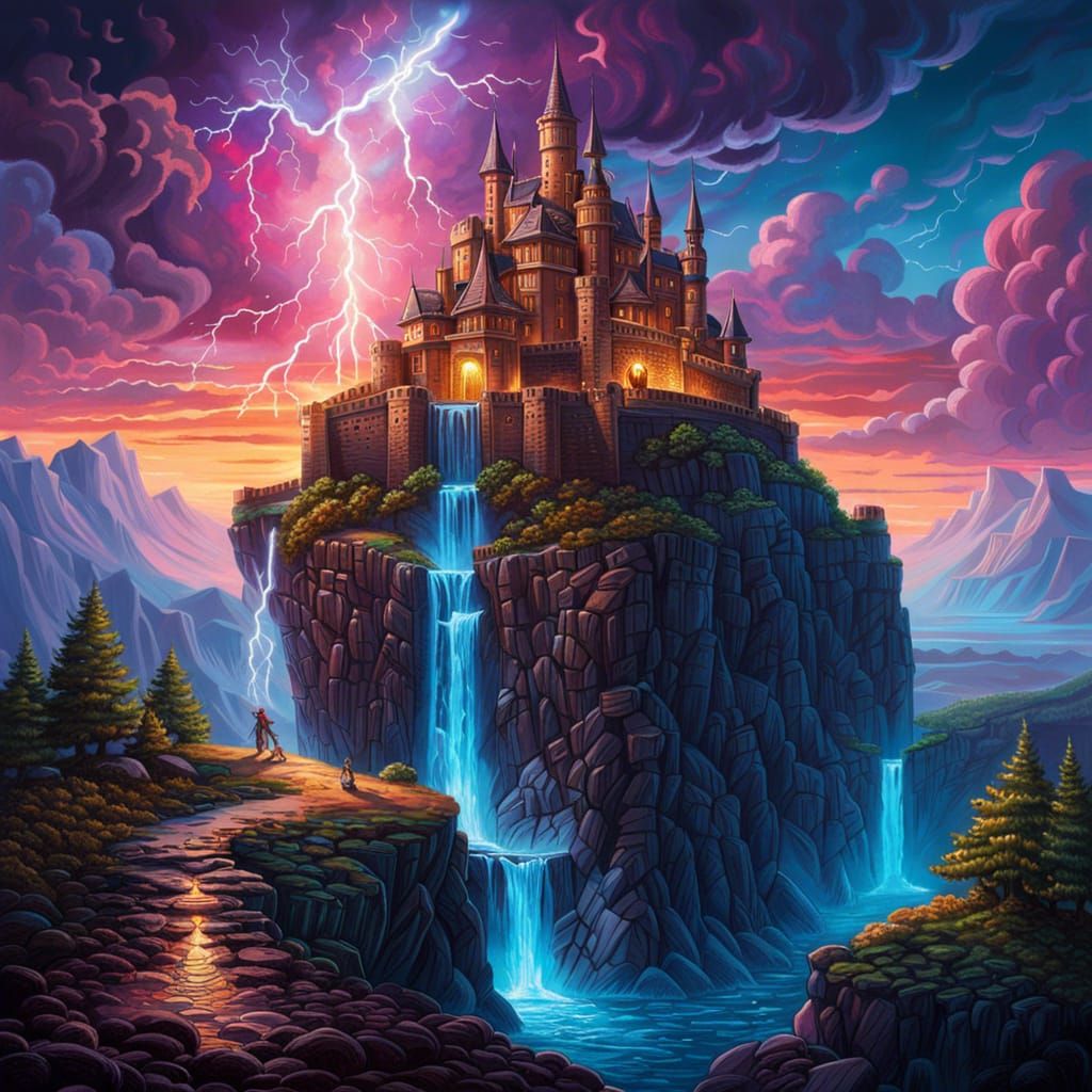 Fantasy Castle with Lightning, Digital Art