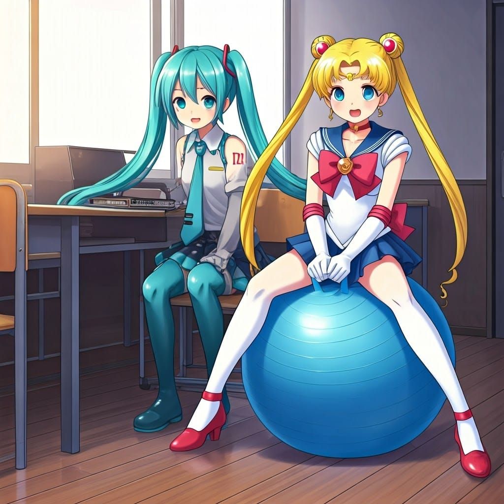 Hatsune Miku DJing with Sailor Moon