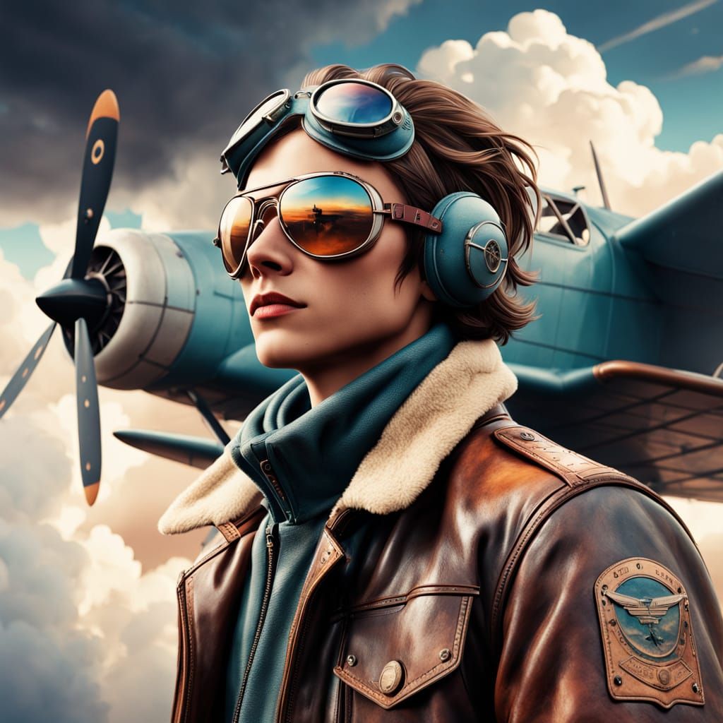 Vintage Aviator in Dreamlike Cloudscape