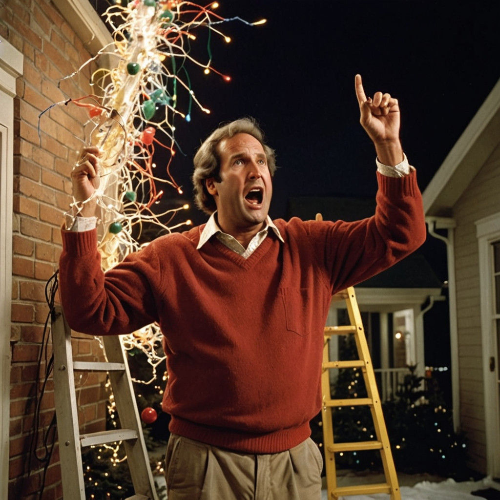 Chevy Chase Electrocuted Trying to Plug in Christmas Lights...
