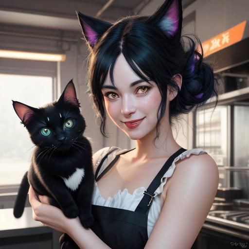 Jiji Black Cat in Bakery, Studio Ghibli Style