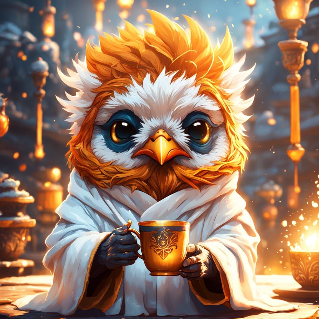 Grumpy Chick with Coffee: Fantasy Concept Art