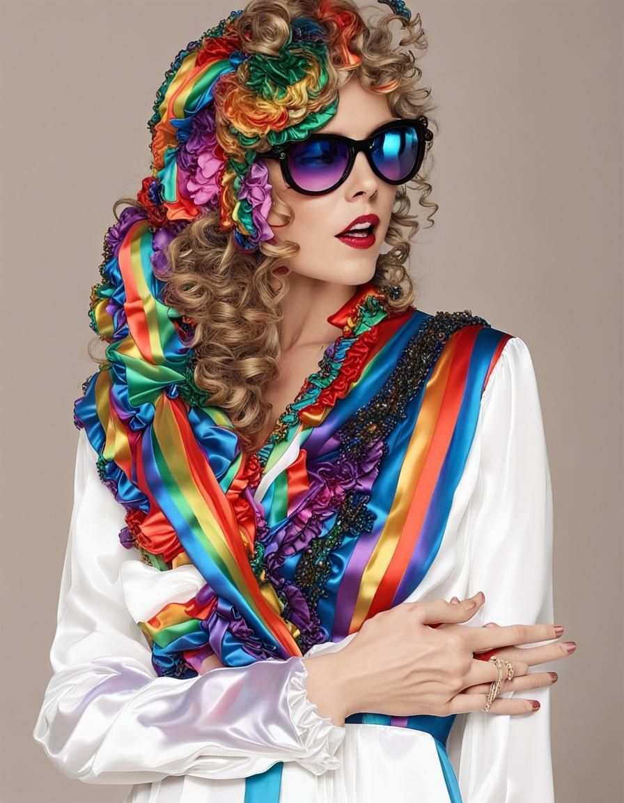 #satin #dress #tacky #sissy #puffy #rainbow #chiffon #long #poofy #bouffant #big hair