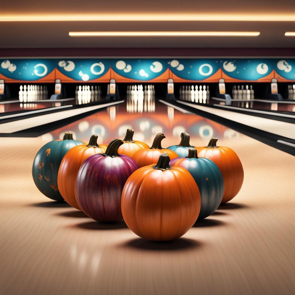 Using small pumpkins as bowling balls, down at the bowling alley, the teams love them