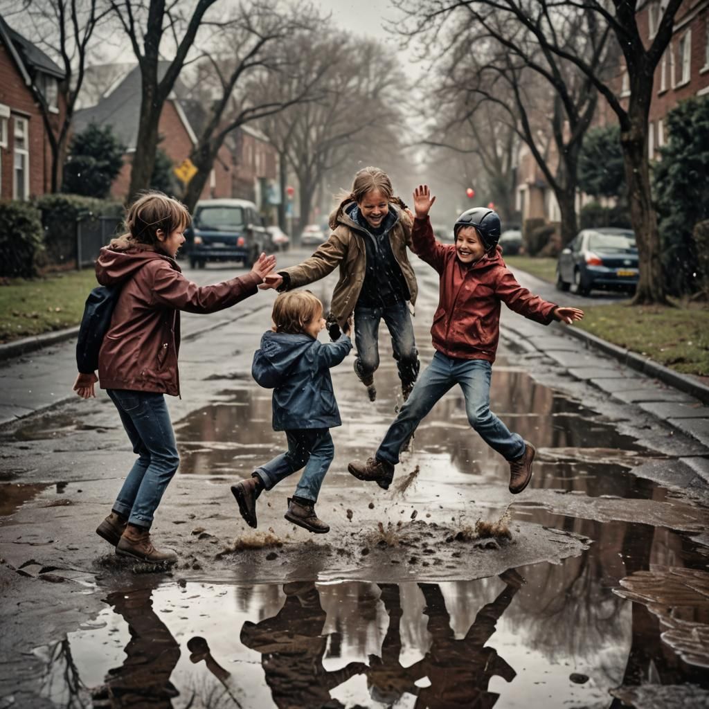 Children Celebrating with High Fives in Hyperrealistic Style