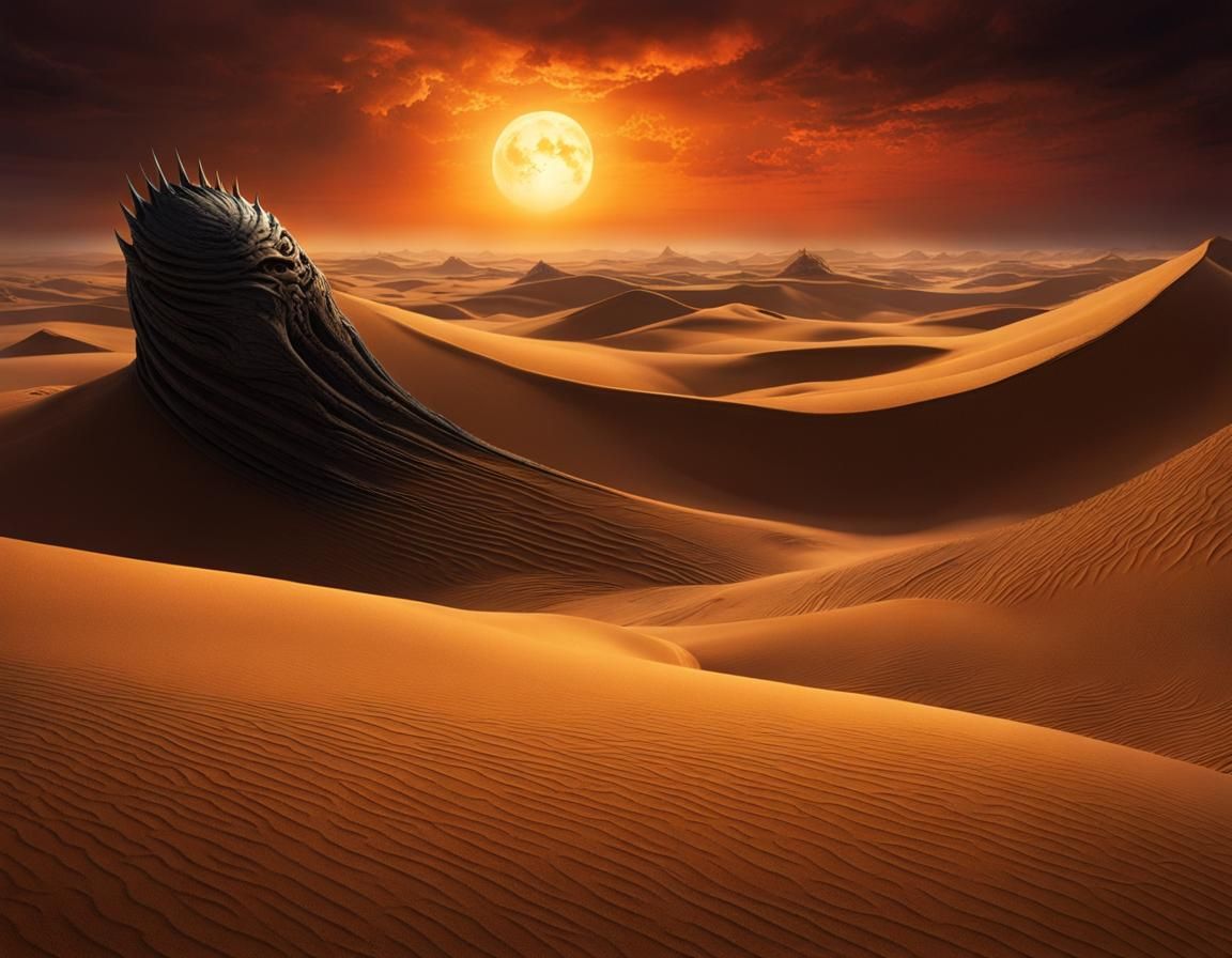 Giant Sandworm Roars Over Dune Planet