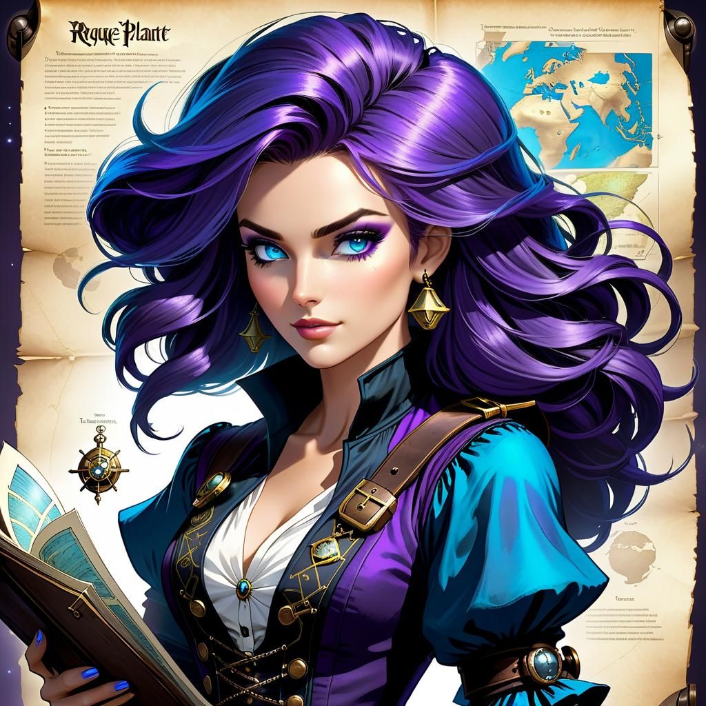 Steampunk Pirate Rogue with Map in Arthur Rackham Style