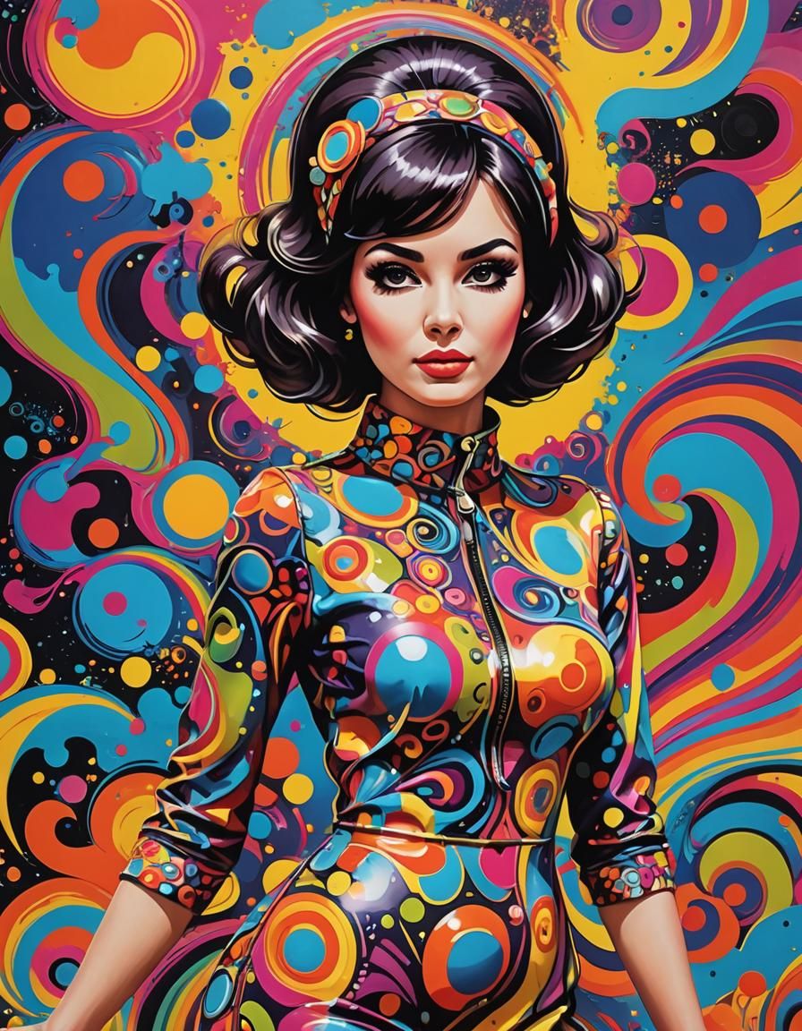 Cute Gogo Girl in 1960s Polychromatic Style
