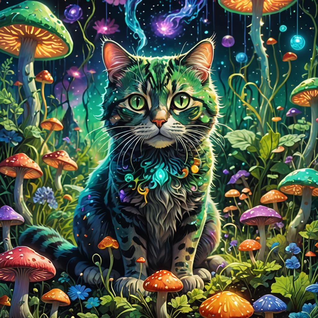 Mooney the Cat Finds Mystical Catnip in Surreal Realm