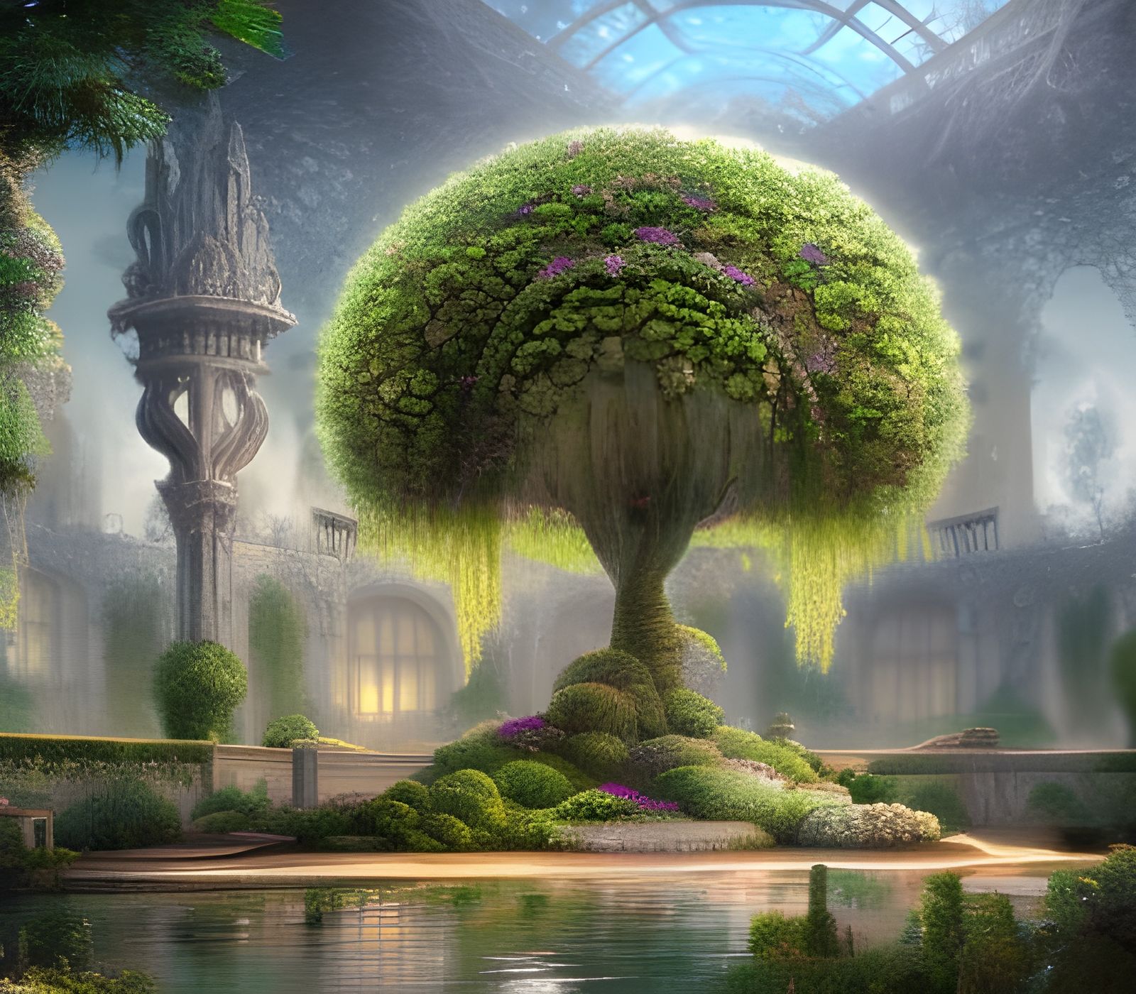 Sci-Fi Olive Tree Garden Palace: Concept Art