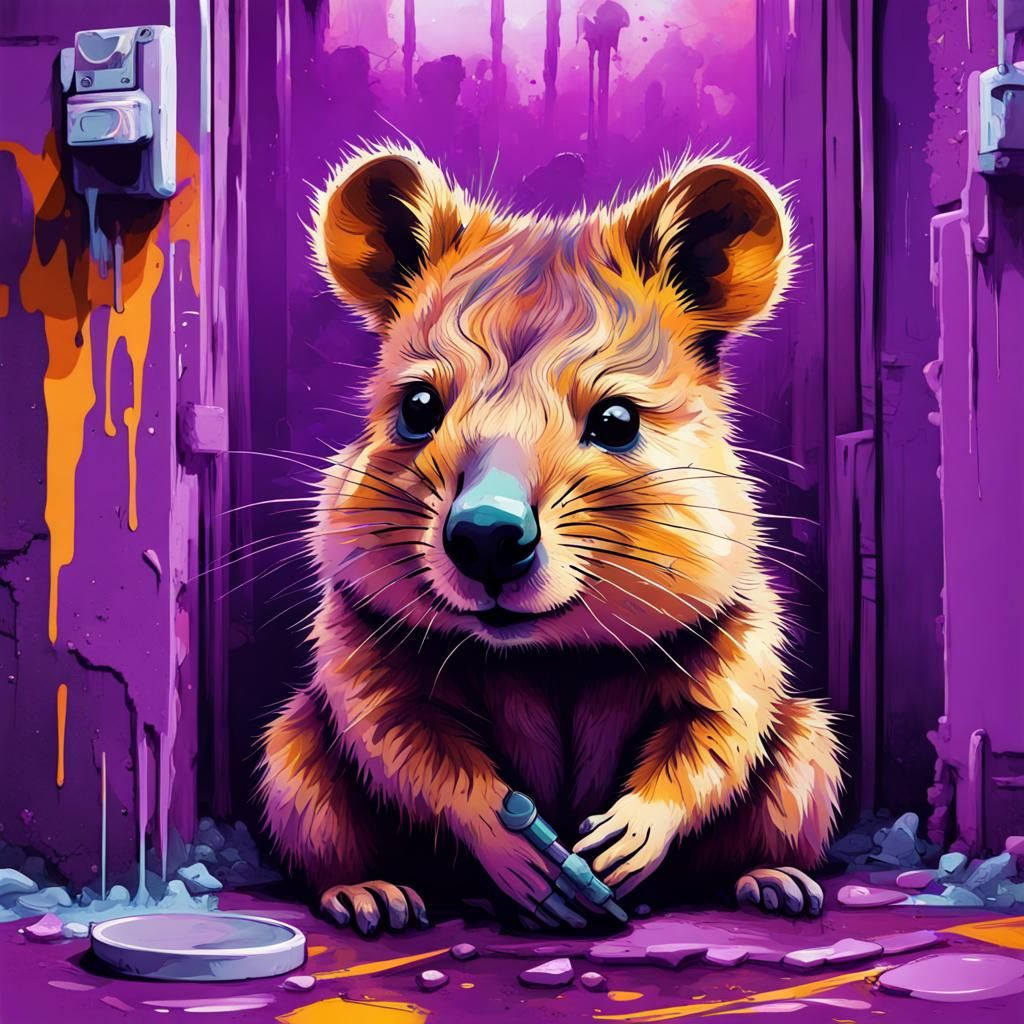 Sad Quokka in Purple Palace: Graffiti Art