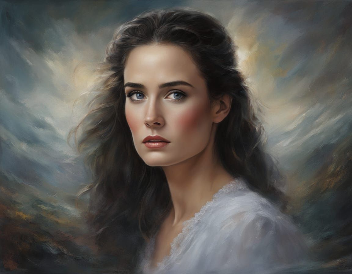 Hyperrealistic Demi Moore Portrait in Impasto Chalk Art