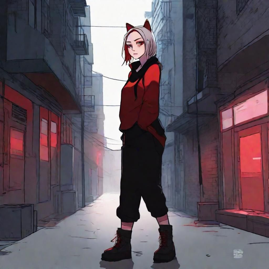 Anime Girl in Misty Alleyway: Dark Fantasy Concept Art