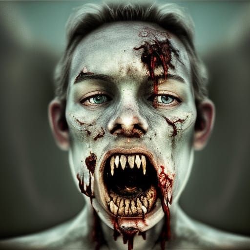 Hyperrealistic Zombie Portrait in Post-Apocalyptic Landscape