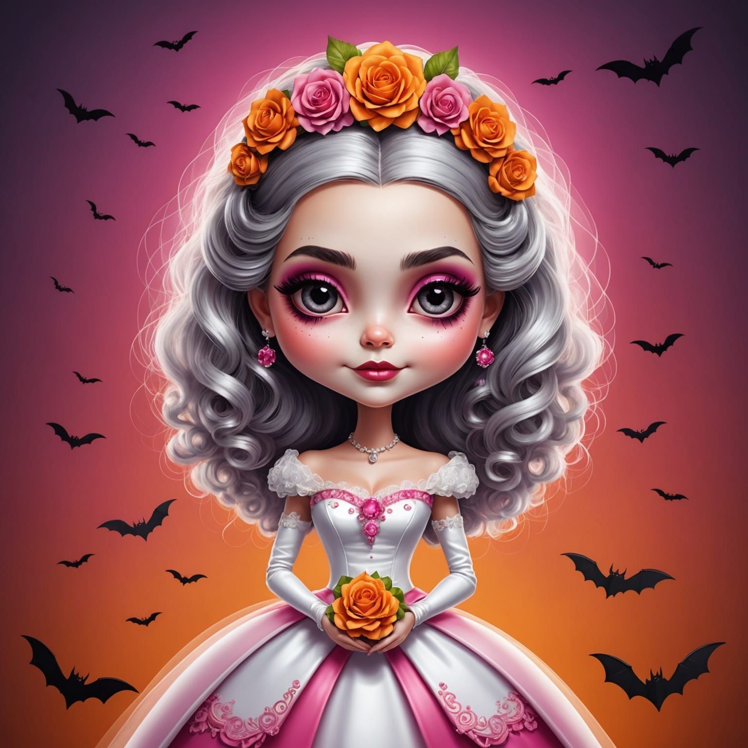 Cute Frankenstein Bride in Airbrush Illustration