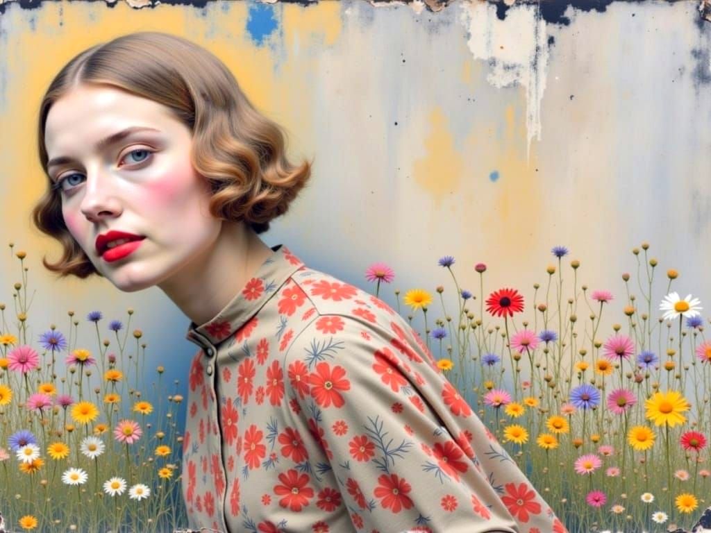 Woman with Floral Background in Klimt-Inspired Style