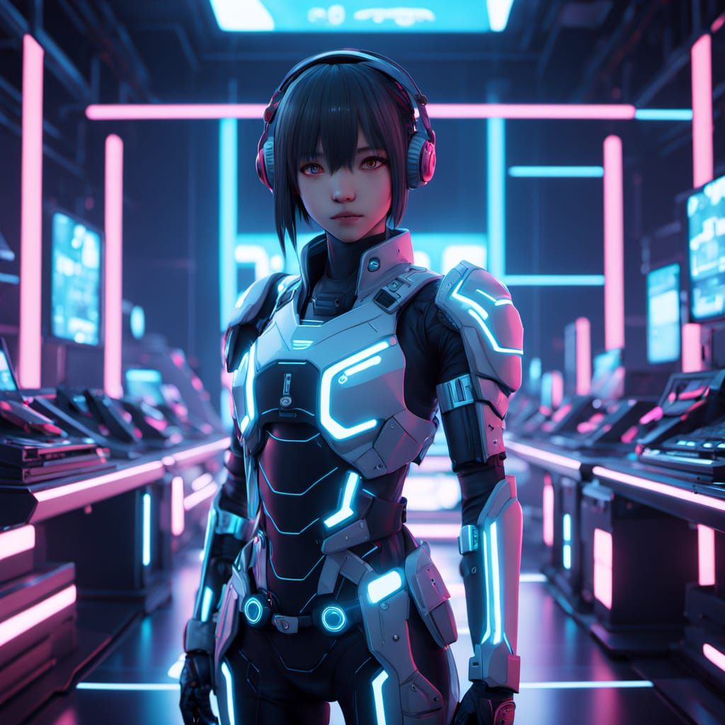 Cyberpunk Anime Concept Art in Vibrant Neon Hues